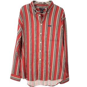 IVY CREW Rust Orange & Tan Striped Button Down Cotton Shirt - Men's XL